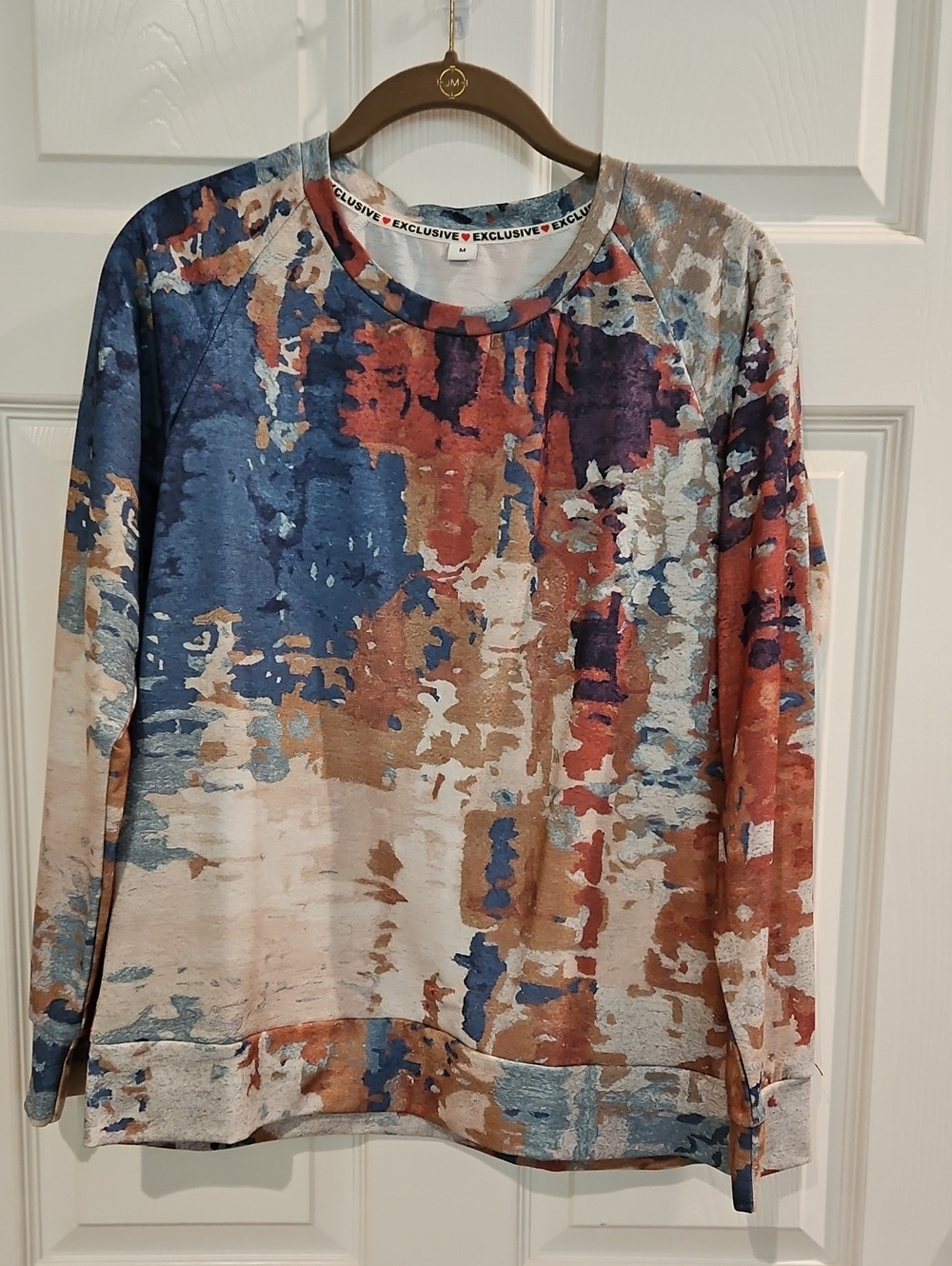 Exclusive Women's Multicolor Abstract Crewneck Sweatshirt - Blue & Rust